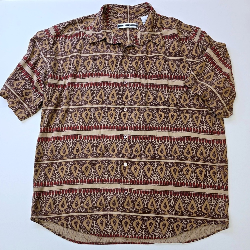 Fenn Wright Manson Mens Large Silk‎ Short Sleeve Button Down Shirt Paisley Print